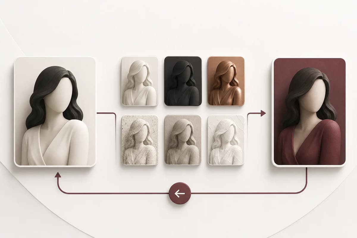 Original adult portrait flowing through makeover controls with a rollback path