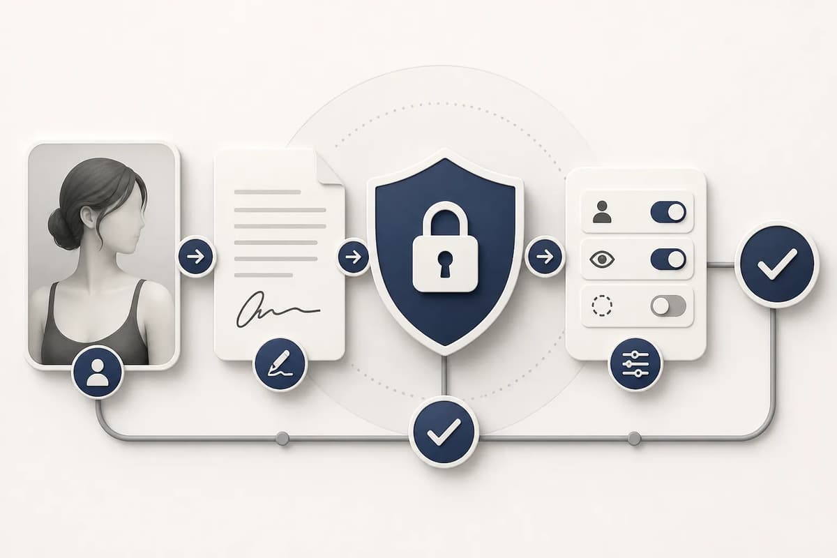 Real-person portrait, consent record, privacy shield, and controlled feature toggle