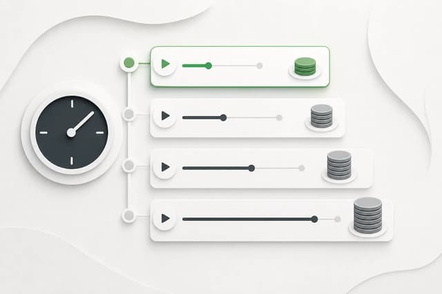 Four increasing video timelines compared with proportional credit tokens