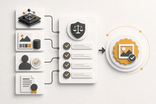 Model, reference, consent, and publishing licenses passing a commercial-use checklist