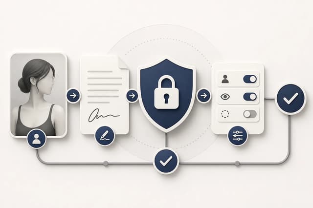 Real-person portrait, consent record, privacy shield, and controlled feature toggle