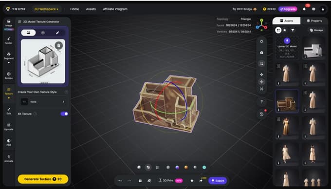 Step 6 - Add textures, rigging, and export in Tripo Studio