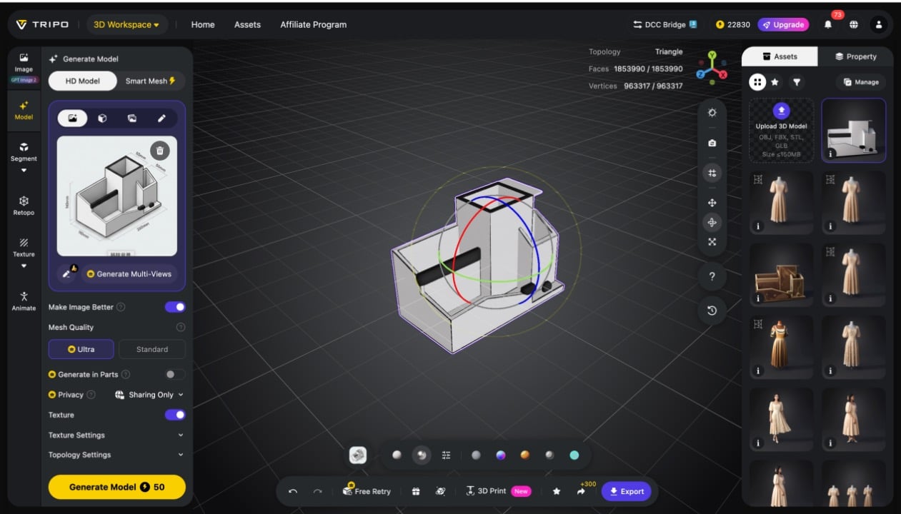 Step 5 - Convert to 3D and refine mesh in Tripo Studio