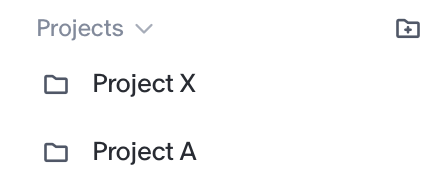 The Projects section showing folder list