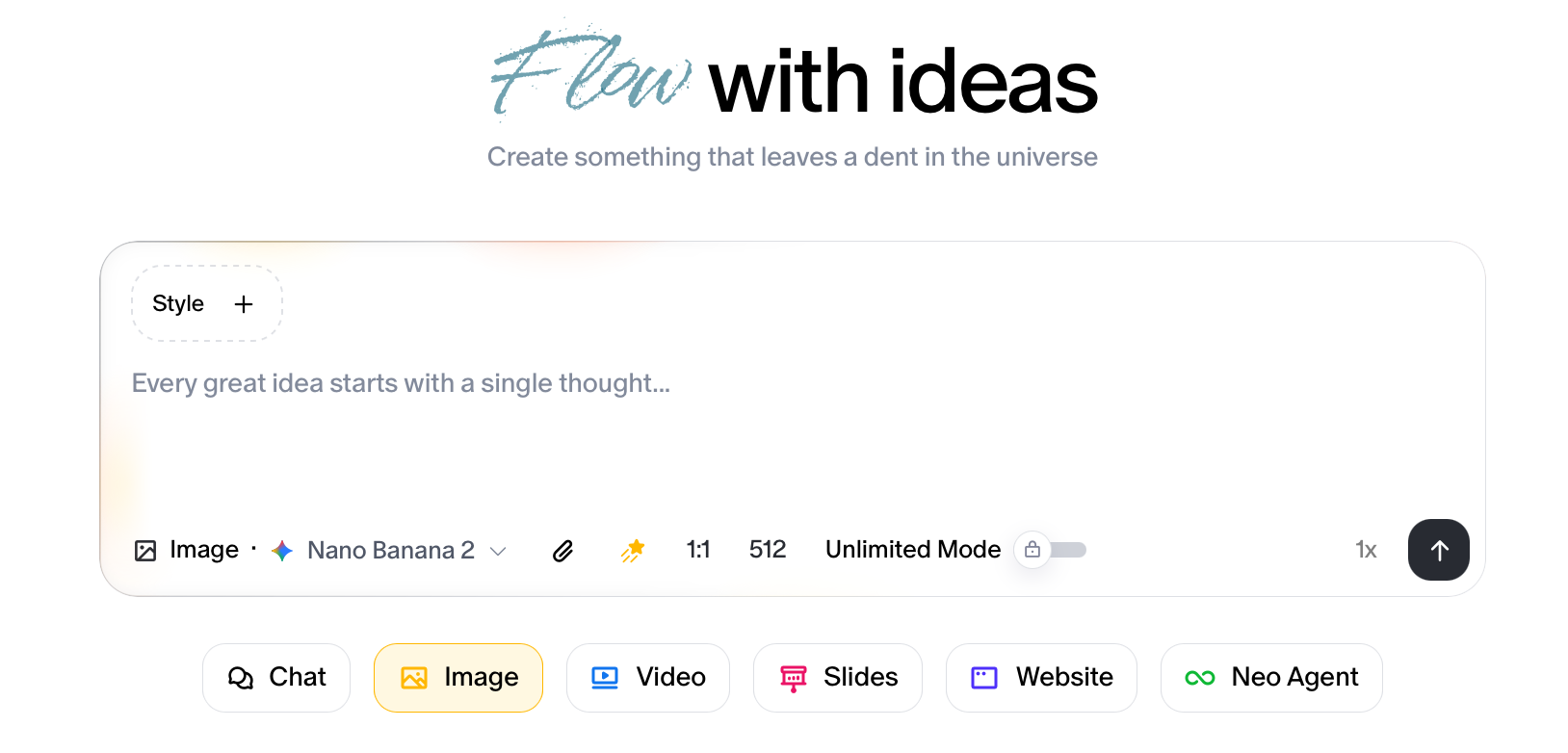 The prompt input area at the top of the main workspace