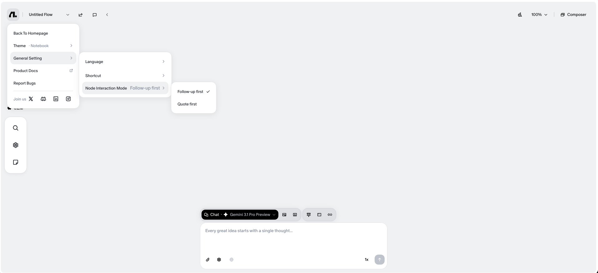 Switching interaction mode in Settings