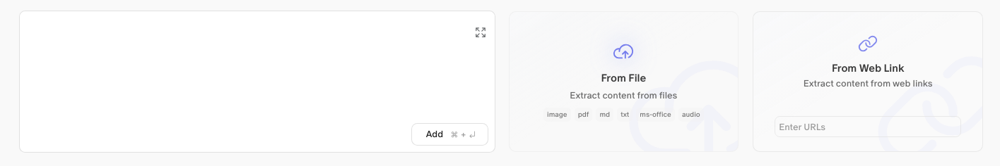 The three content import options: manual entry, From File, and From Web Link