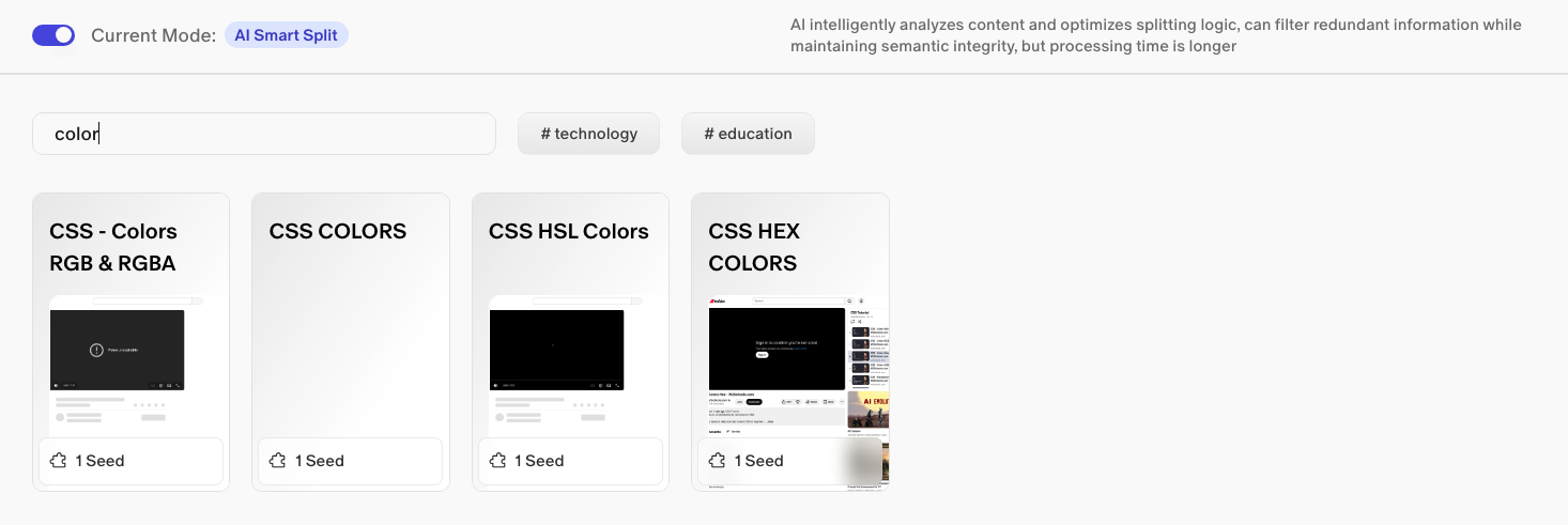 The search bar and tag filter above the content list