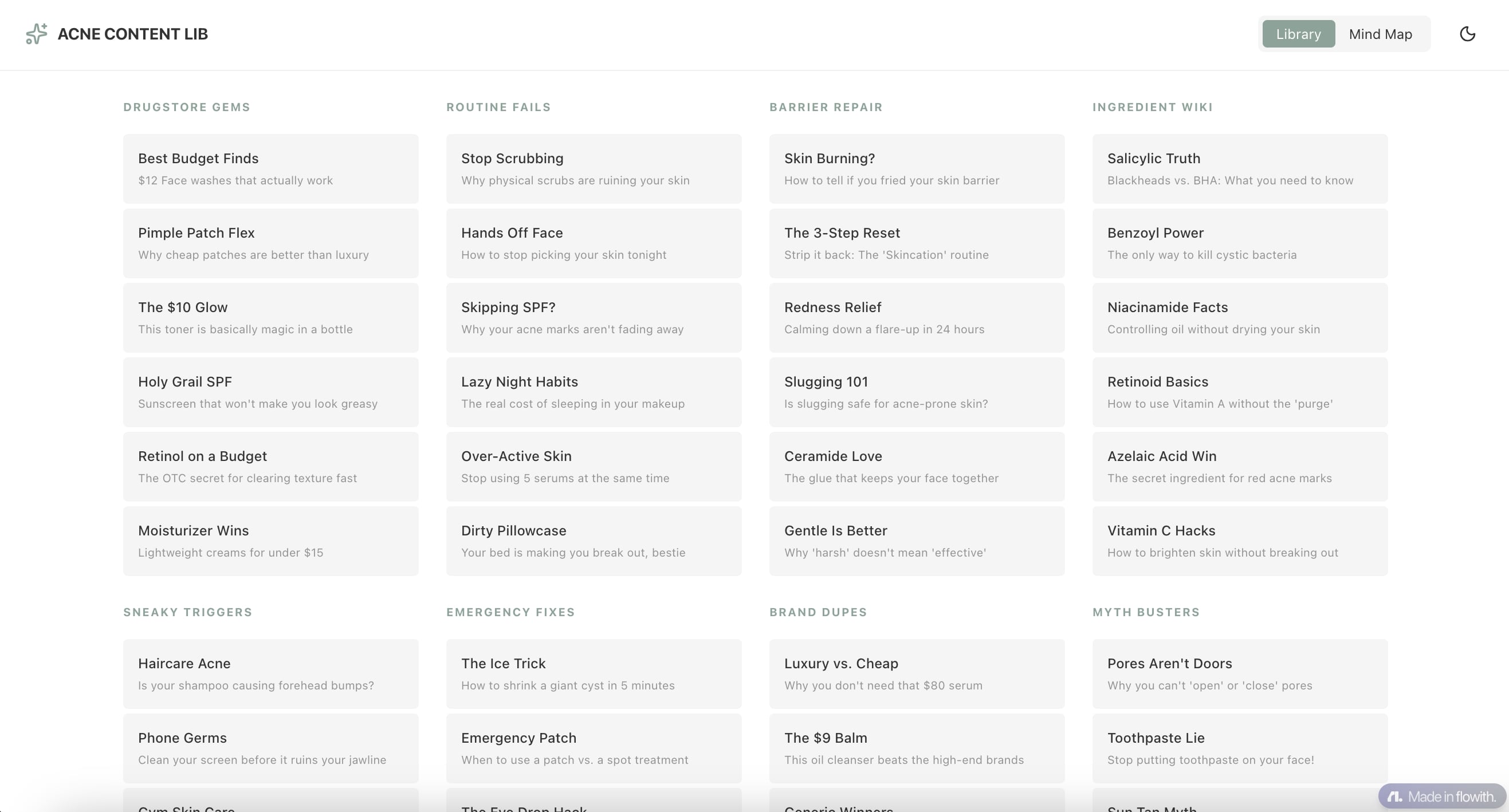 Viral idea generator creating content matrix