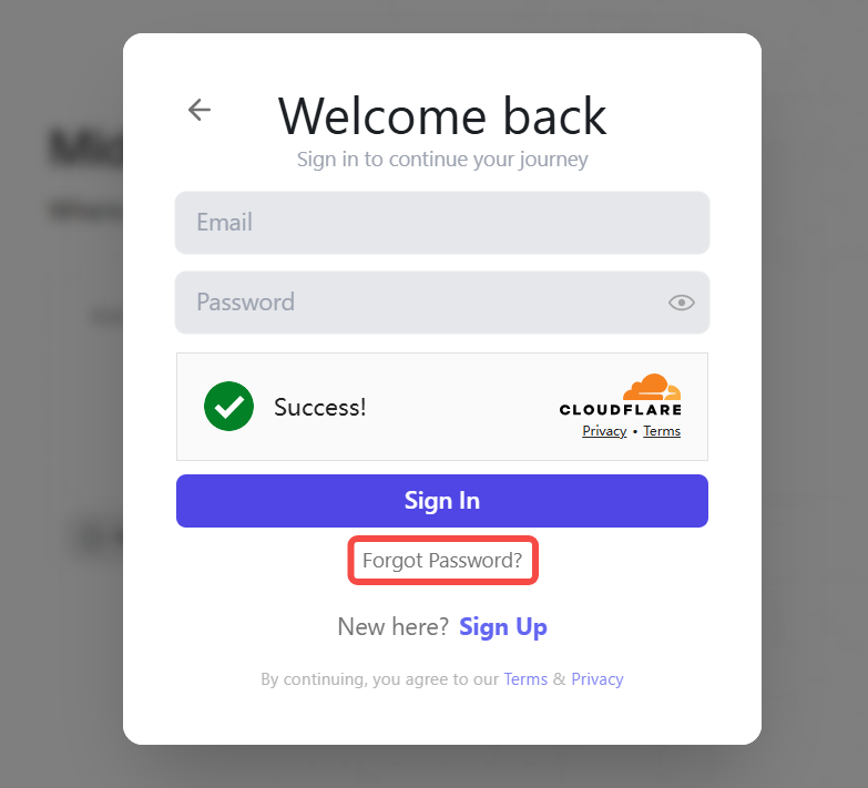 Sign in popup with Forgot Password highlighted