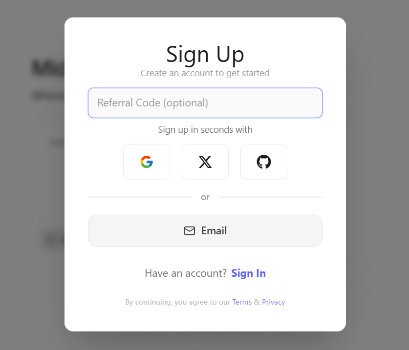 Flowith sign up popup